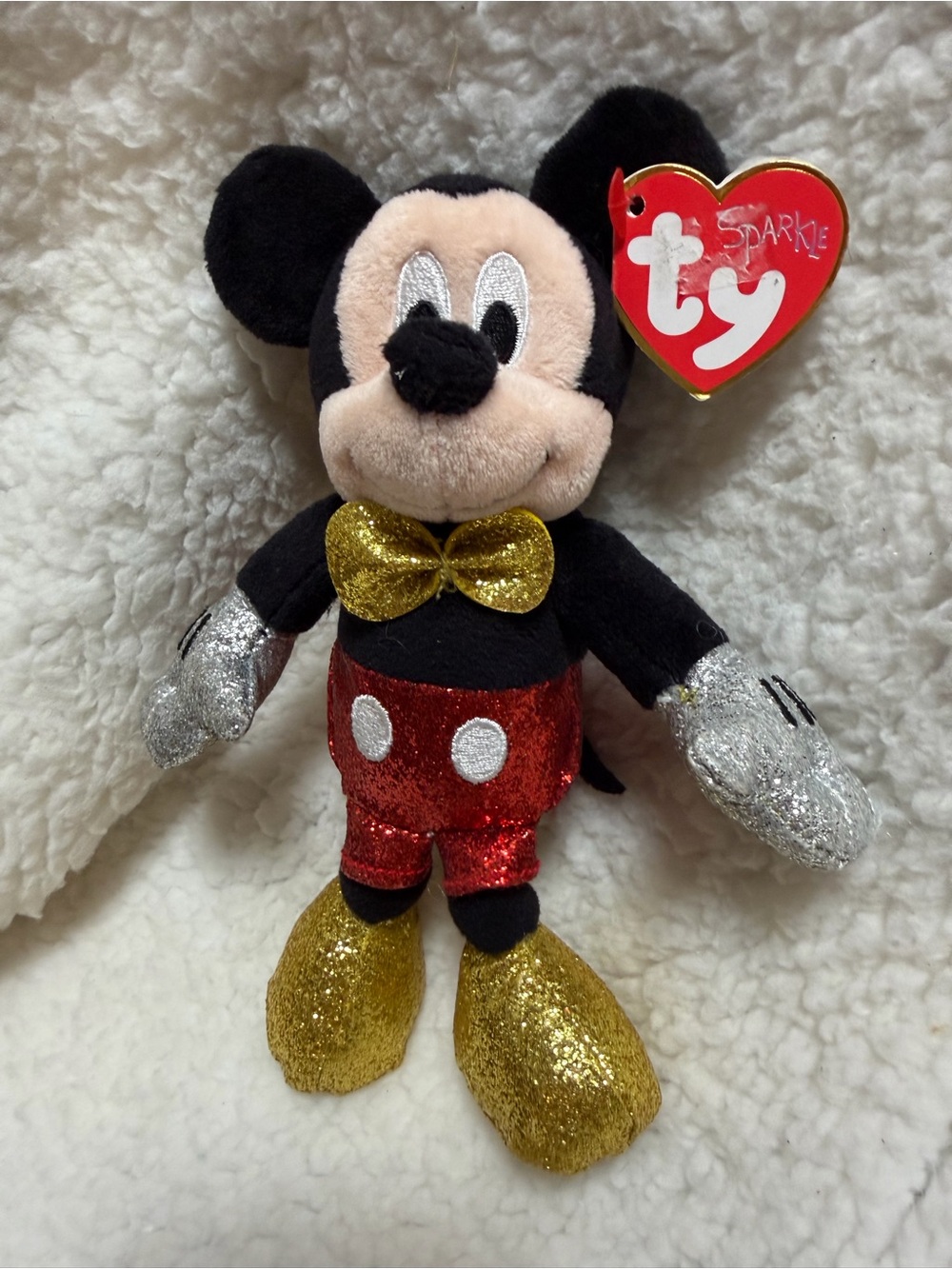 TY Beanie Baby Disney Mickey Mouse (7 Inch) Super Sparkle Red Stuffed Plush Toy